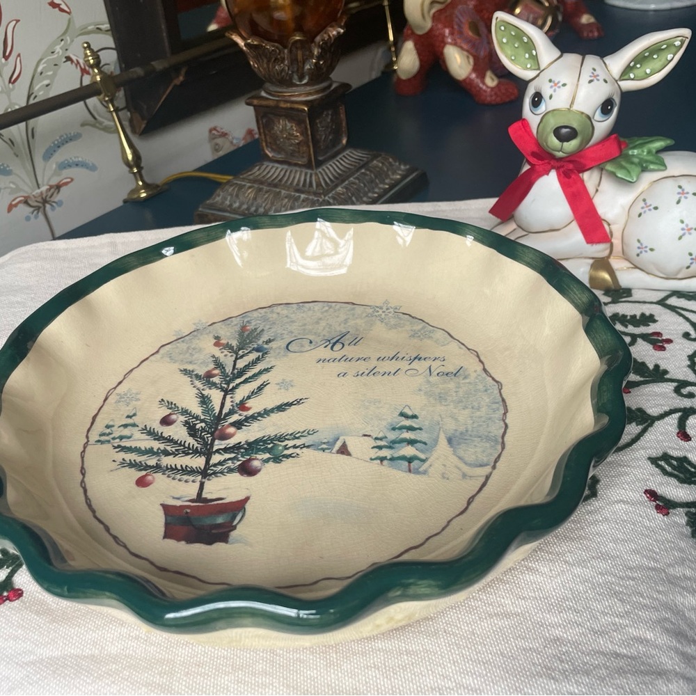 Russ Berrie & Co Holiday Pie Plate Christmas Noel Hand Painted